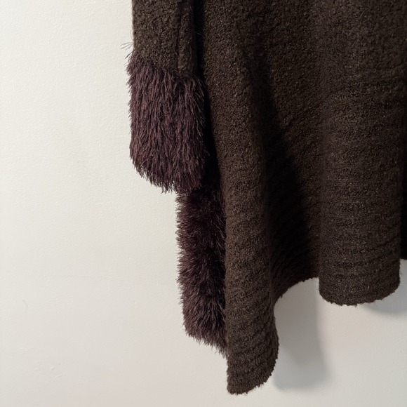 Noelle Enterprises Longline Brown Boucle Sweater Cardigan Faux Fur Trim Cashmere - Picture 6 of 13